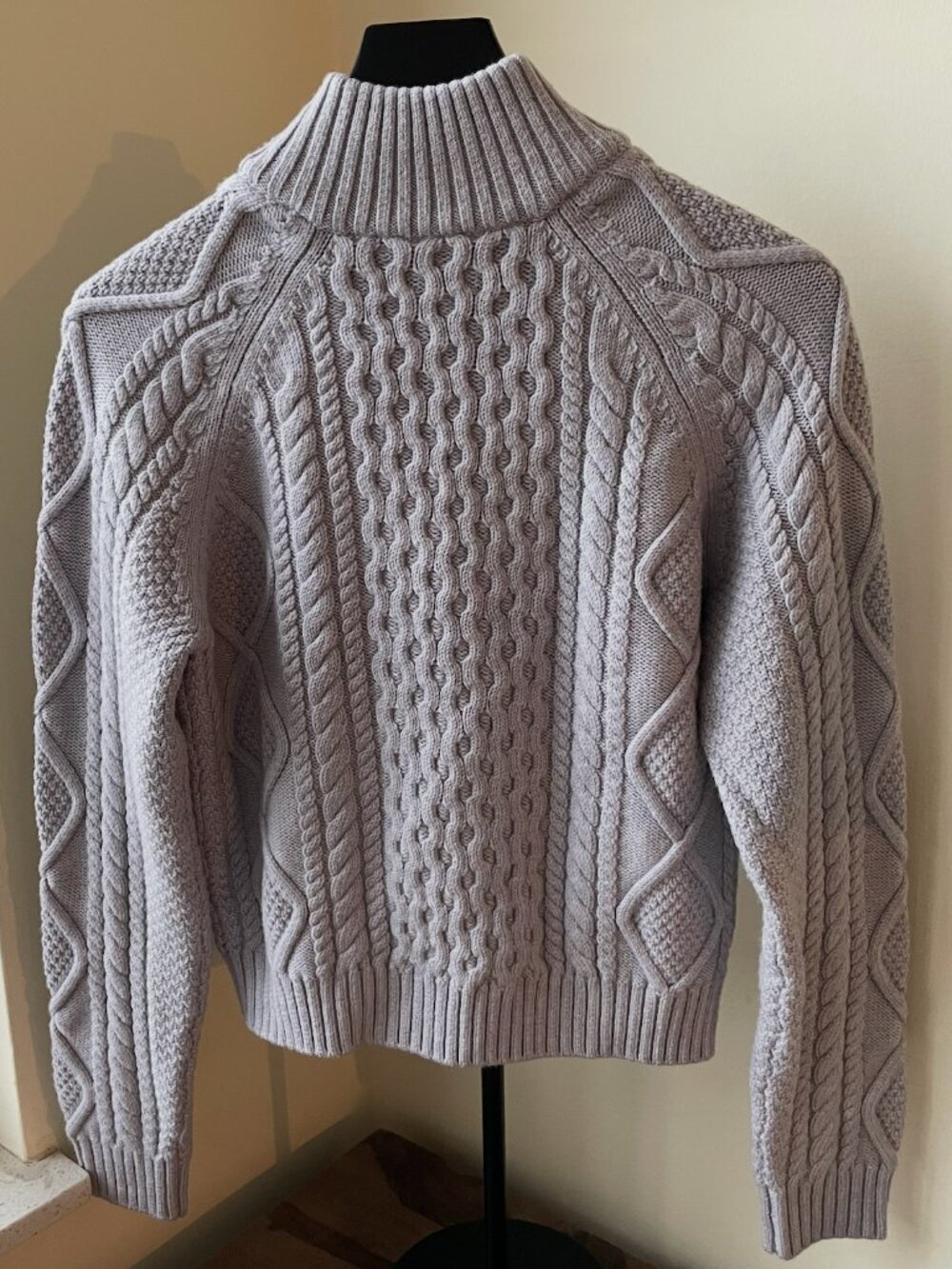 Aritzia Cable Knit Merino Wool Mastery 1/4 Zip Heather Chrome Size S - Picture 6 of 7